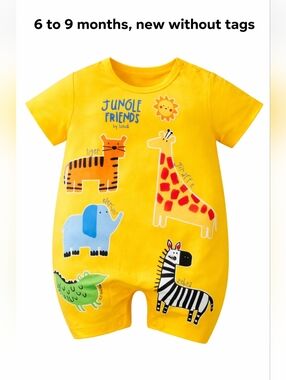 NWOT 6-9 Months Yellow Jungle Friends Baby Footie One-Piece by
